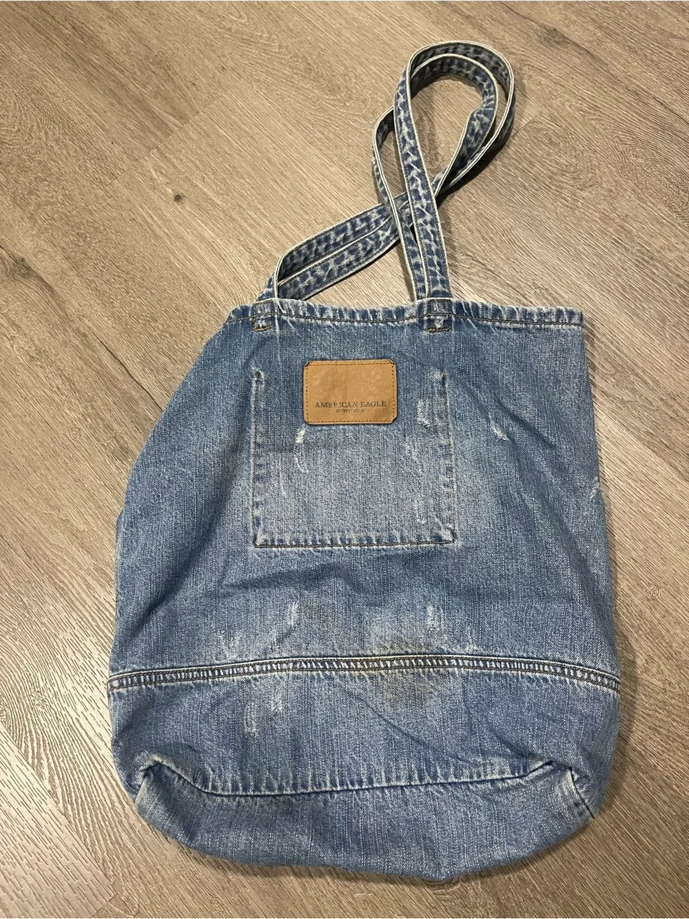 American Eagle Blue Denim Tote Bag with White Logo Have One Spots